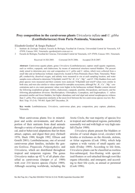 Prey Composition in the Carnivorous Plants Utricularia Inflata and U. Gibba (Lentibulariaceae) from Paria Peninsula, Venezuela