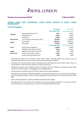 Results Announcement 2020 5 March 2021