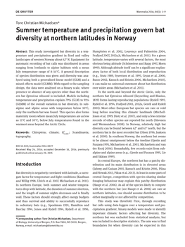Summer Temperature and Precipitation Govern Bat Diversity at Northern Latitudes in Norway