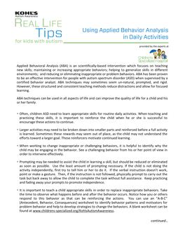 Using Applied Behavior Analysis in Daily Activities