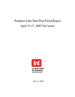 Pompton Lake Dam Post-Flood Report April 15-17, 2007 Nor'easter