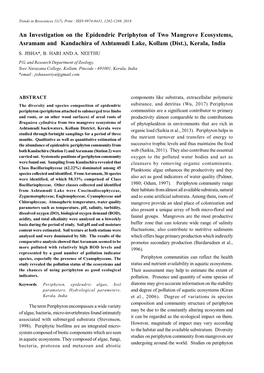 An Investigation on the Epidendric Periphyton of Two Mangrove Ecosystems, Asramam and Kandachira of Ashtamudi Lake, Kollam (Dist.), Kerala, India S