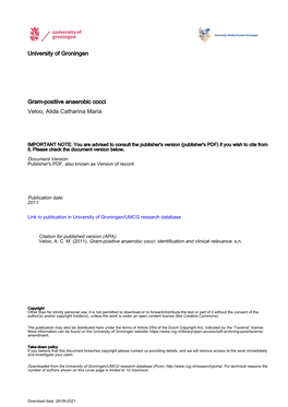 University of Groningen Gram-Positive Anaerobic Cocci