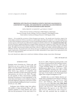 Breeding Site Traits of European Newts (Triturus Macedonicus, Lissotriton Vulgaris, and Mesotriton Alpestris: Salamandridae) in the Montenegrin Karst Region