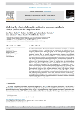 Water Resources and Economics Modeling the Effects of Alternative