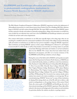 Geoprisms and Earthscope Education and Outreach to Predominantly Undergraduate Institutions in Eastern North America Via the MAGIC Deployment