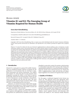 Review Article Vitamins K1 and K2: the Emerging Group of Vitamins Required for Human Health