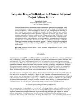Integrated Design-Bid-Build and Its Effects on Integrated Project Delivery Drivers