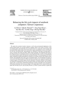 Balancing the Life Cycle Impacts of Notebook Computers: Taiwan's