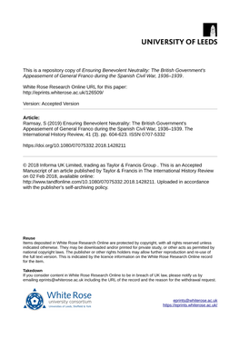 Ensuring Benevolent Neutrality: the British Government's Appeasement of General Franco During the Spanish Civil War, 1936–1939