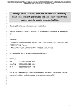 Dickeya Solani D S0432-1 Produces an Arsenal of Secondary
