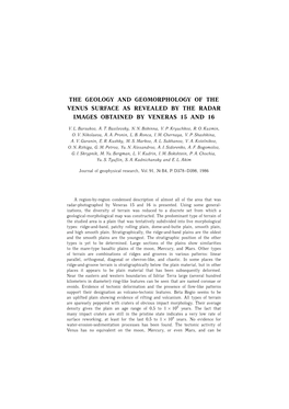 The Geology and Geomorphology of the Venus Surface As Revealed by the Radar Images Obtained by Veneras 15 and 16