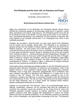 The Philokalia and the Inner Life: on Passions and Prayer by Christopher C H Cook Cambridge: James Clarke & Co