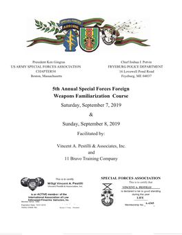 5Th Annual Special Forces Foreign Weapons Familiarization Course Saturday, September 7, 2019 & Sunday, September 8, 2019