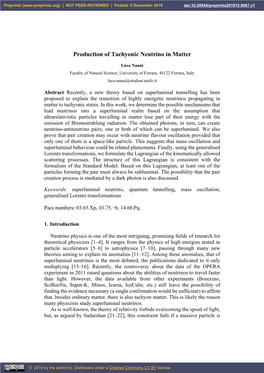 Production of Tachyonic Neutrino in Matter