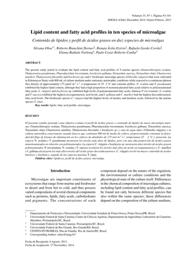 Lipid Content and Fatty Acid Profiles in Ten Species of Microalgae Contenido De Lípidos Y Perfil De Ácidos Grasos En Diez Especies De Microalgas