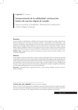 Socioeconomía De La Solidaridad: Construcción Teórica De Nuestro Objeto De Estudio Socio-Economy of Solidarity