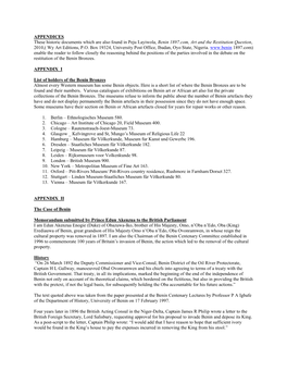 APPENDICES These Historic Documents Which Are Also Found in Peju Layiwola, Benin 1897.Com, Art and the Restitution Question, 2010,( Wy Art Editions, P.O