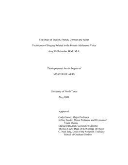 The Study of English, French, German and Italian Techniques of Singing