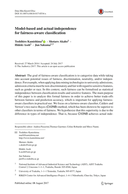 Model-Based and Actual Independence for Fairness-Aware Classiﬁcation