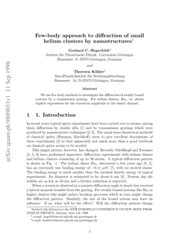 Few-Body Approach to Diffraction of Small Helium Clusters by Nanostructures