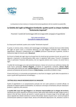 La Goletta Dei Laghi Sul Maggiore Lombardo: Quattro Punti Su Cinque Risultano “Fortemente Inquinati”