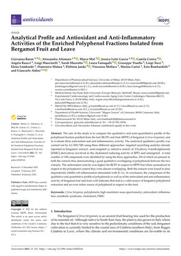 Analytical Profile and Antioxidant and Anti-Inflammatory Activities