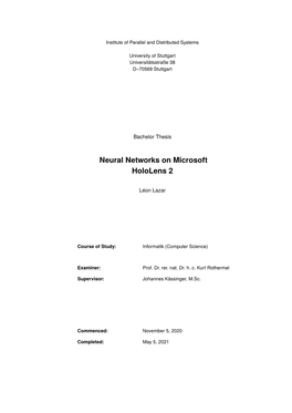 Neural Networks on Microsoft Hololens 2