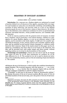 Measures in Boolean Algebras