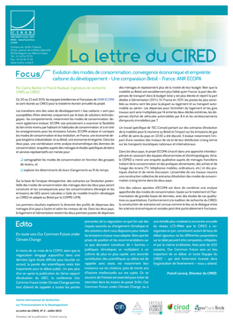 La Lettre Du CIRED Focus Evolution Des Modes De Consommation, Convergence Économique Et Empreinte Carbone Du Développement - Une Comparaison Brésil – France