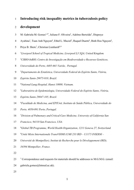 Introducing Risk Inequality Metrics in Tuberculosis Policy Development
