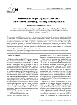 Introduction to Spiking Neural Networks: Information Processing, Learning and Applications