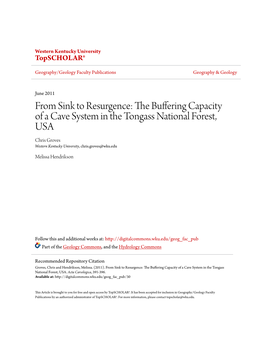 THE BUFFERING CAPACITY of a CAVE SYSTEM in the TONGASS NATIONAL FOREST, USA Od Ponora Do Izvira: Pufrska Kapaciteta Jamskih Sistemov V Narodnem Gozdu Tongass, ZDA