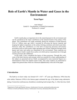 Role of Earth's Mantle in Water and Gases in the Environment