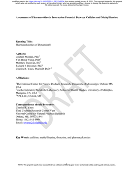 Assessment of Pharmacokinetic Interaction Potential Between Caffeine and Methylliberine