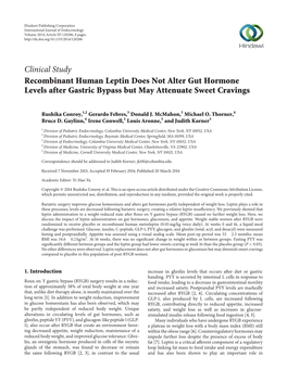 Recombinant Human Leptin Does Not Alter Gut Hormone Levels After Gastric Bypass but May Attenuate Sweet Cravings