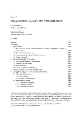 Tax Avoidance, Evasion, and Administration*