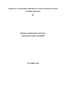 Advocacy and Women's Rights in Lagos and Ogun States