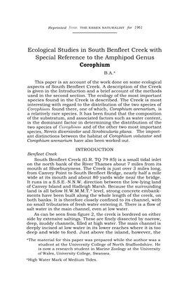 Ecological Studies in South Benfleet Creek with Special Reference to the Amphipod Genus Corophium B.A.*