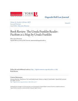 Book Review: the Ursula Franklin Reader: Pacifism As a Map, By