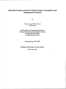 Shoreline Erosion on Sauvie Island, Oregon: Perceptions and Management Practices