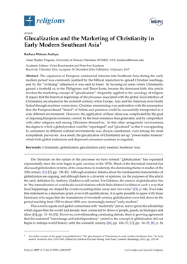 Glocalization and the Marketing of Christianity in Early Modern Southeast Asia1