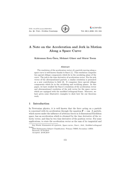 A Note on the Acceleration and Jerk in Motion Along a Space Curve