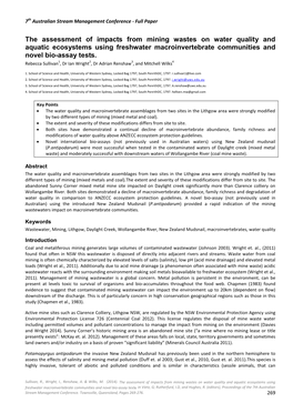 The Assessment of Impacts from Mining Wastes on Water Quality and Aquatic Ecosystems Using Freshwater Macroinvertebrate Communities and Novel Bio-Assay Tests