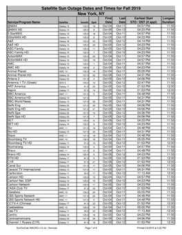 Satellite Sun Outage Dates and Times for Fall 2019 New York, NY