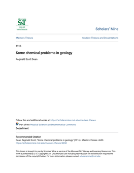 Some Chemical Problems in Geology