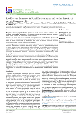 Food System Dynamics in Rural Environments and Health Benefits of the Mediterranean Diet International Journal of Clinical Nutri