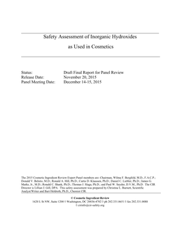 Safety Assessment of Inorganic Hydroxides As Used in Cosmetics