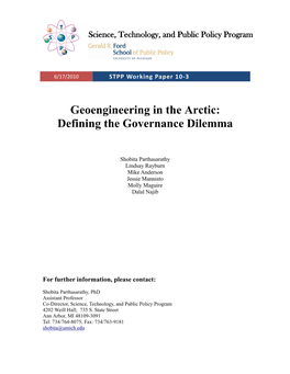 Geoengineering in the Arctic: Defining the Governance Dilemma