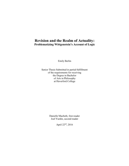 Revision and the Realm of Actuality: Problematizing Wittgenstein’S Account of Logic